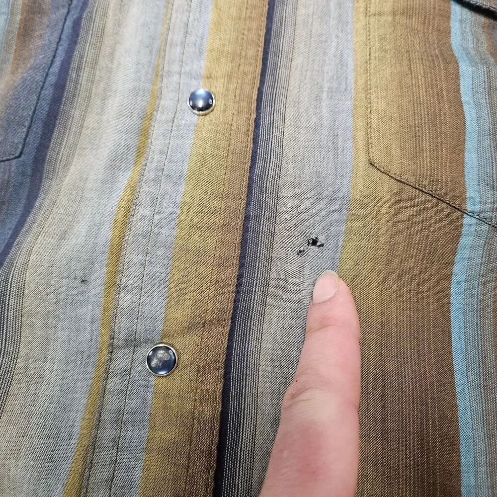 Wrangler Western Pearl Snap Button Up Striped Blue Grey Men's Medium Retro